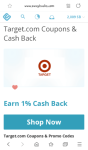 Screenshot of Swagbucks Target Cashback Offer